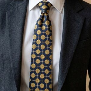 Metropolitan View Silk Tie Navy & Gold Floral Medallion - Elegant & Professional